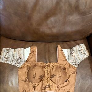 Elegant brown and cream pure silk Baluchari blouse